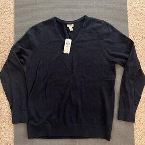 L.L. Bean Women's V Neck Sweater, Navy, Size Medium